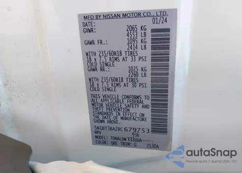 2024 Nissan Rogue Sv Fwd from USA, damaged, VIN 5N1BT3BA2RC679753
